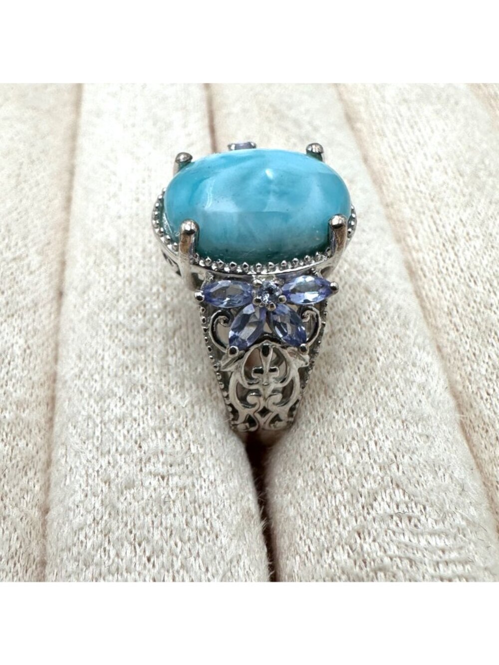 Chuck Clemency Ring Larimar Tanzanite Sterling Silver Size 8 - Picture 4 of 6